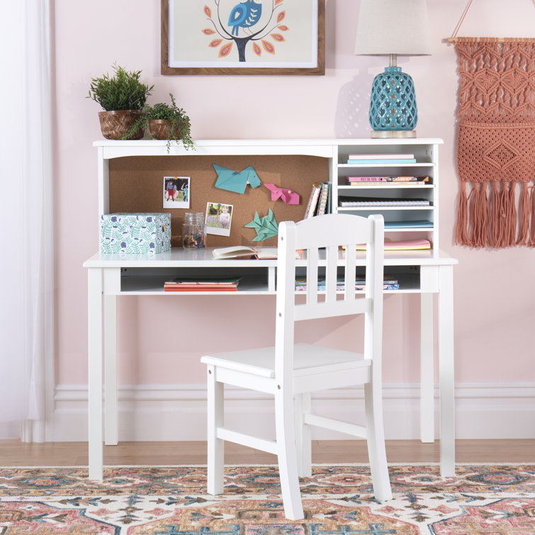 Guidecraft Kids' Media Desk & Chair Set - Gray: Functional Study Table With Corkboard Hutch And Adjustable Shelf Storage